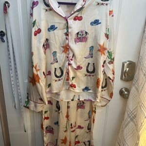 Nasty Gal Satin Cowboy Western Pajama Set Large